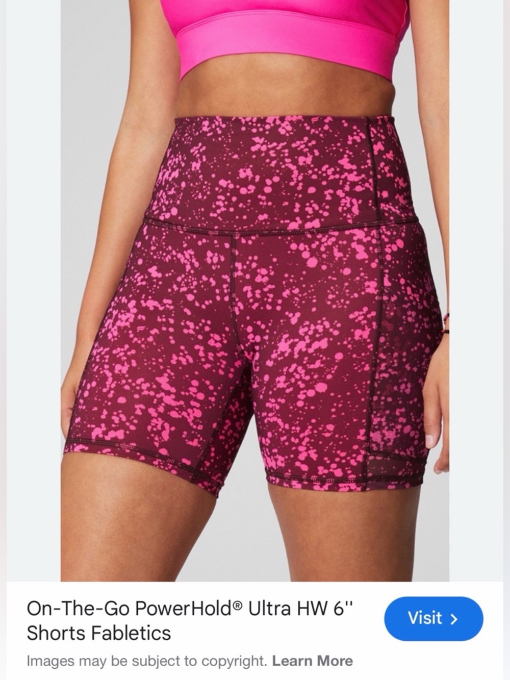 Fabletics medium Women’s High-Waist maroon\neon Pink Speckle Performance Shorts
